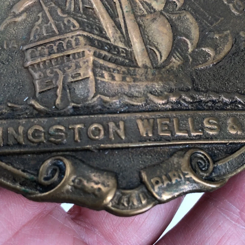 Livingston Wells & Co. Foreign Gold Domestic Dealers Brass Belt Buckle Nautical